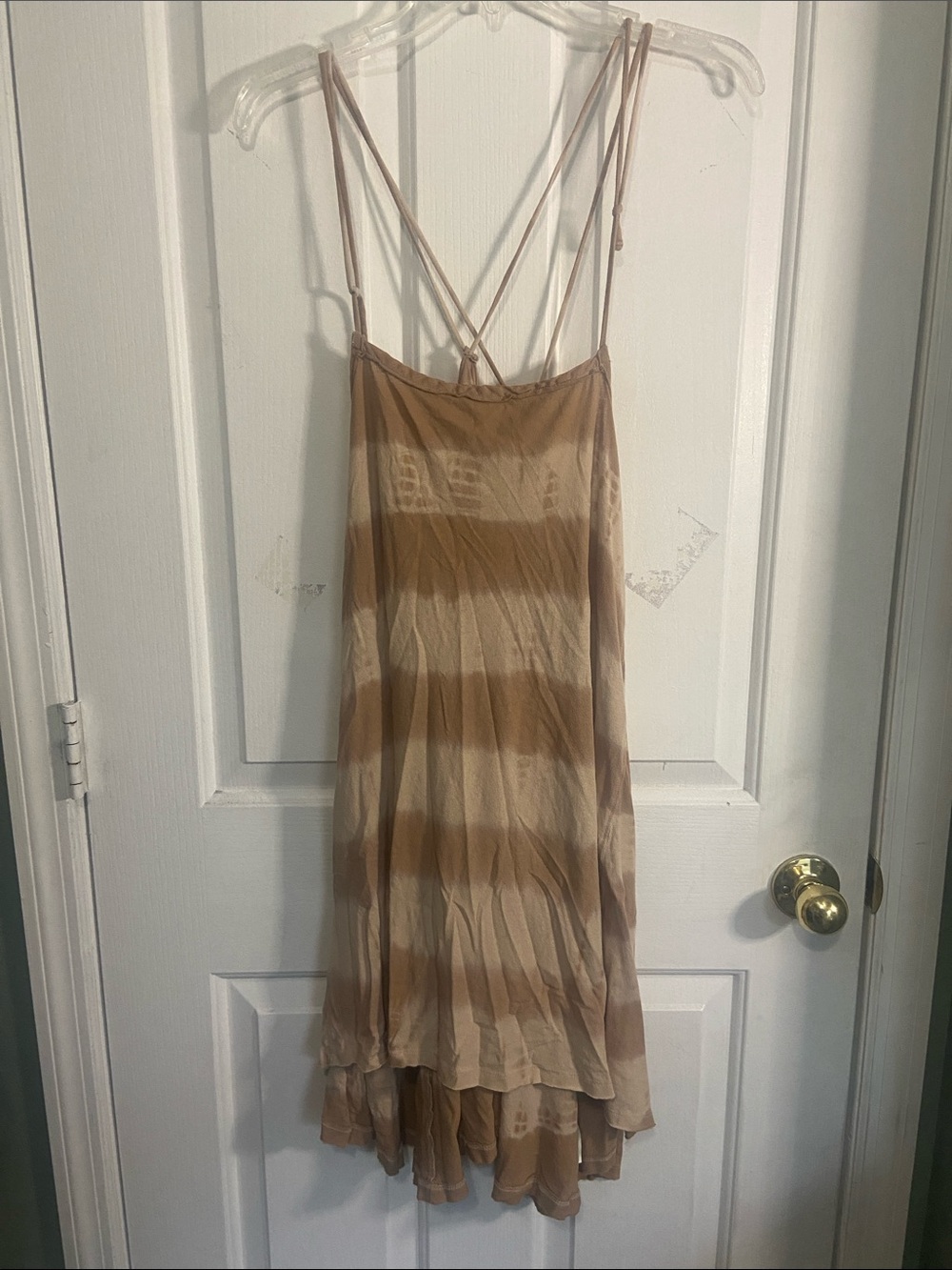 We The Free Strappy Layered Slip Dress in Beige and Tan